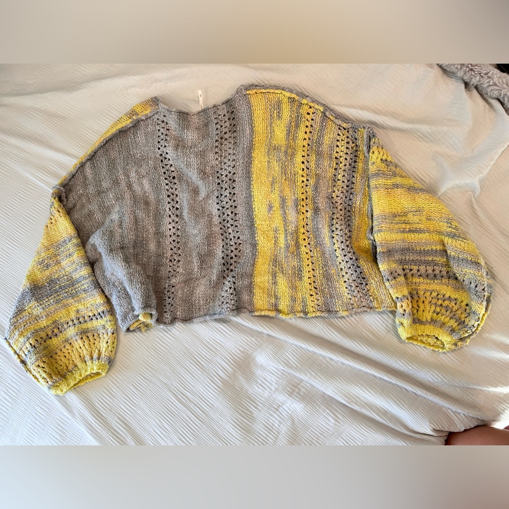 Free people yellow gray color block sweater S oversized EUC - Picture 5 of 5